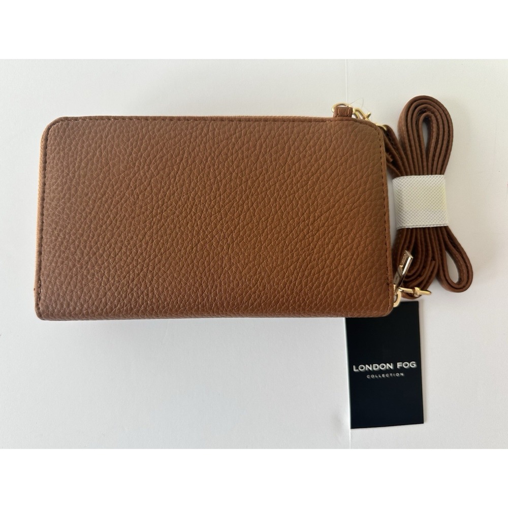 London Fog Wristlet Pebbled Brown Cognac Tan Faux Leather Daisy - Picture 2 of 4